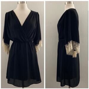 Veronica M. Faux Wrap Dress Lace Bell Sleeves Witchycore Whimsigoth Black Small
